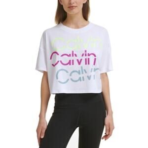Calvin Klein Performance womans Sliced Logo Cropped T-Shirt White  XL